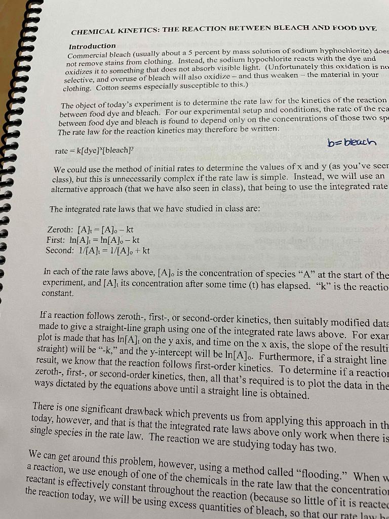 Solved CHEMHCAL KINETICS: THE REACTION BETWEEN BLEACH AND