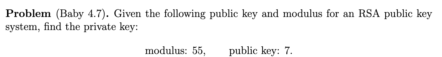 Solved Problem (Baby 4.7). Given the following public key | Chegg.com