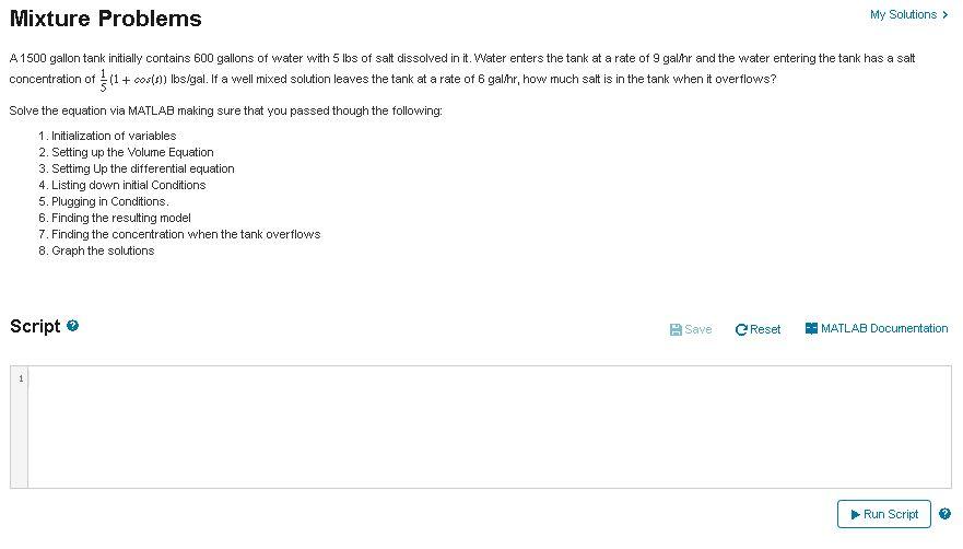 Solved Mixture Problems My Solutions > A 1500 gallon tank | Chegg.com