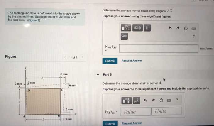 Solved Determine the average normal strain along diagonal AC | Chegg.com