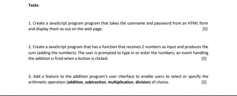 Solved Tasks: 1. Create a JavaScript program program that | Chegg.com