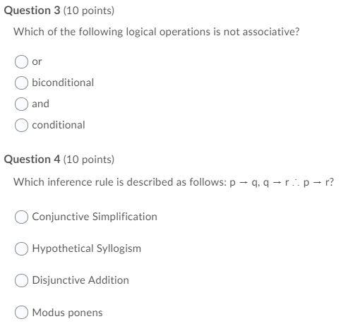 Solved Question 3 (10 points) Which of the following logical | Chegg.com