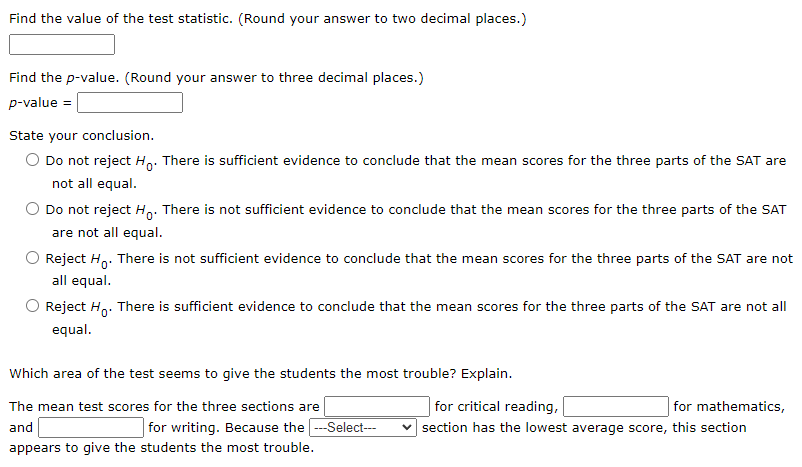 Solved The Scholastic Aptitude Test (SAT) contains three | Chegg.com