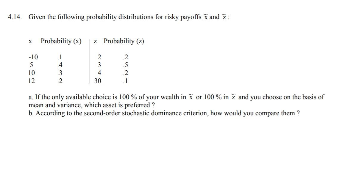 Solved 4.14. Given the following probability distributions | Chegg.com