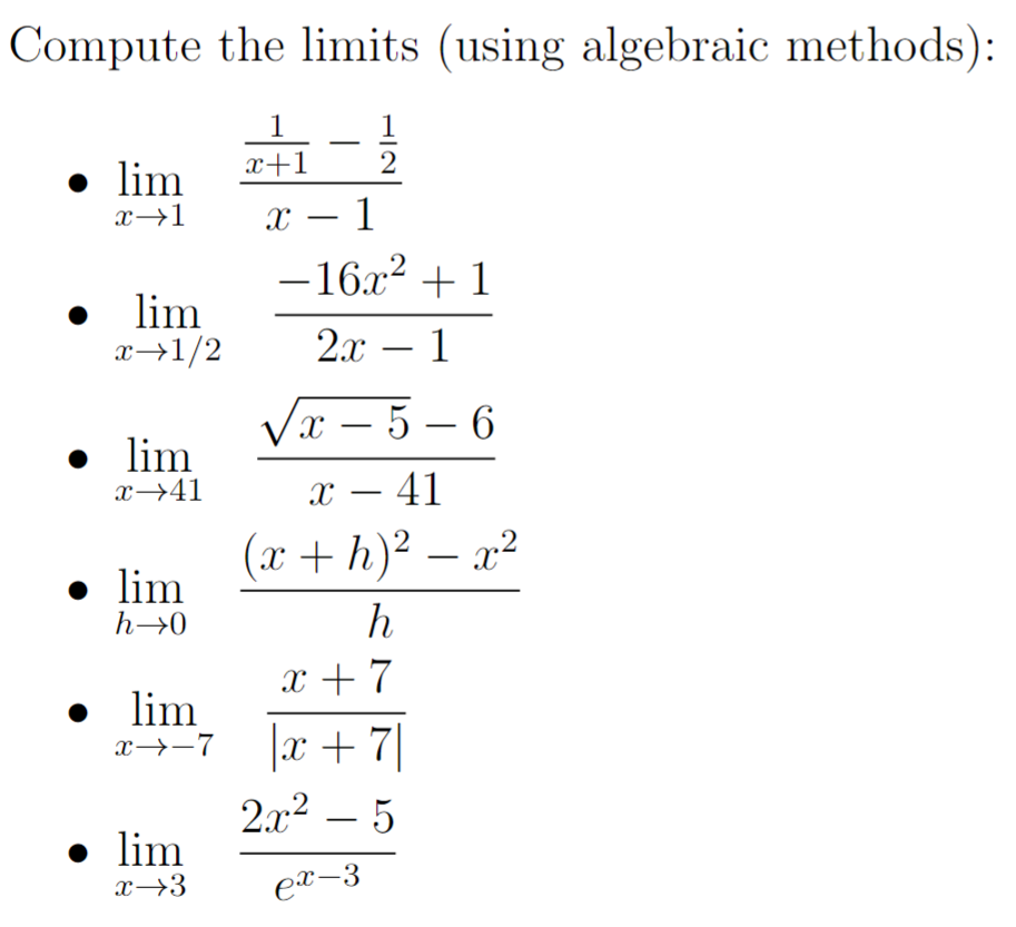 Solved Compute The Limits (using Algebraic Methods): | Chegg.com