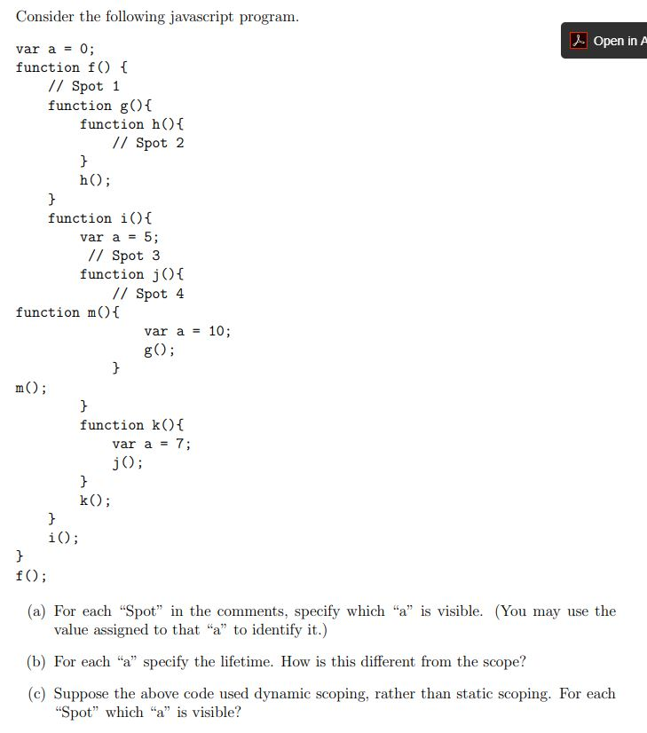 Solved Consider The Following Javascript Program. Open In A | Chegg.com