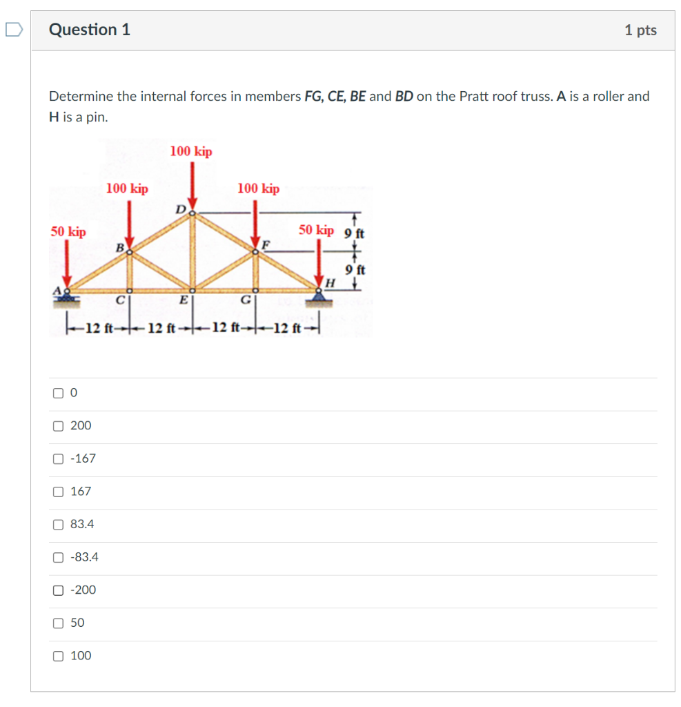 Solved Question 1 1 pts Determine the internal forces in | Chegg.com