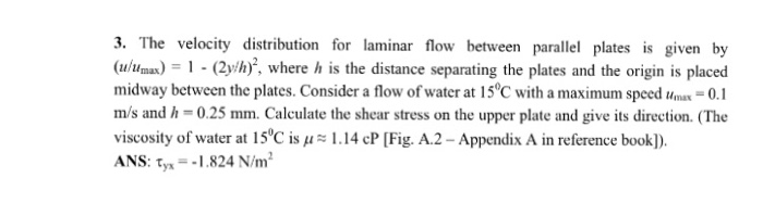 Solved The velocity distribution for laminar flow between | Chegg.com