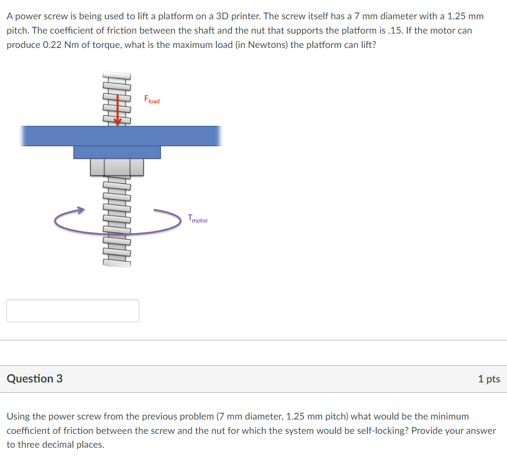 Solved A power screw is being used to lift a platform on a