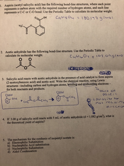 Solved Aspirin acetyl Salicylic Acid Has The Following Chegg