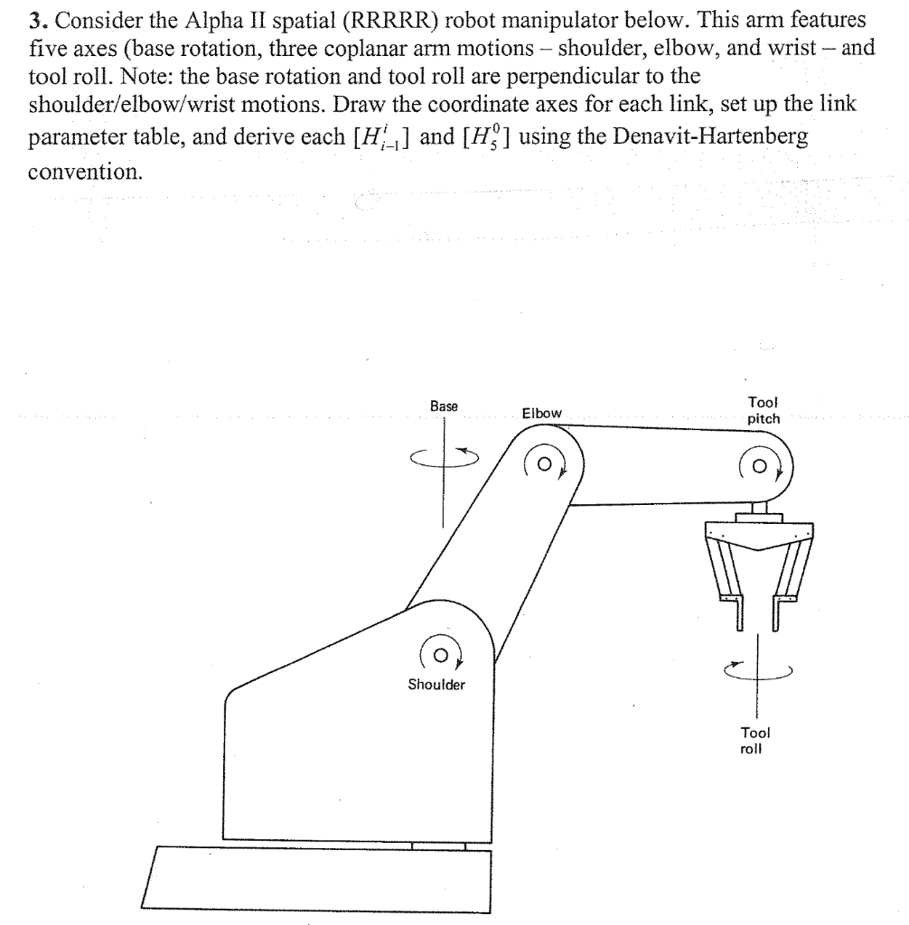 Solved 3. Consider the Alpha II spatial (RRRRR) robot | Chegg.com