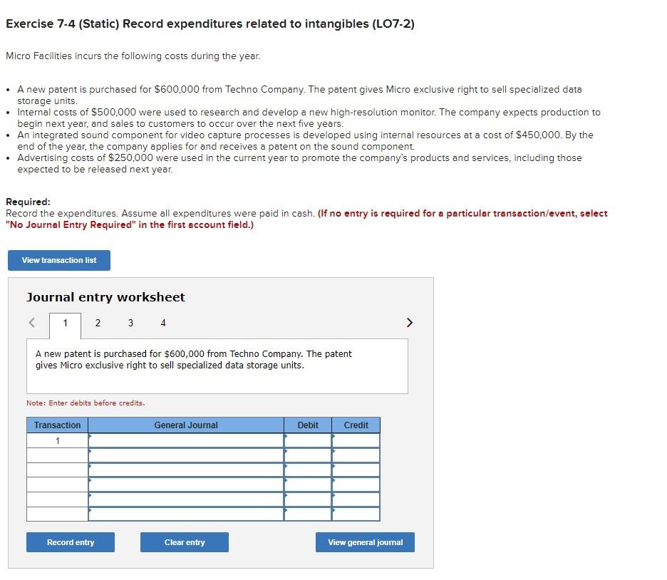 Solved Exercise 74 (Static) Record expenditures related to