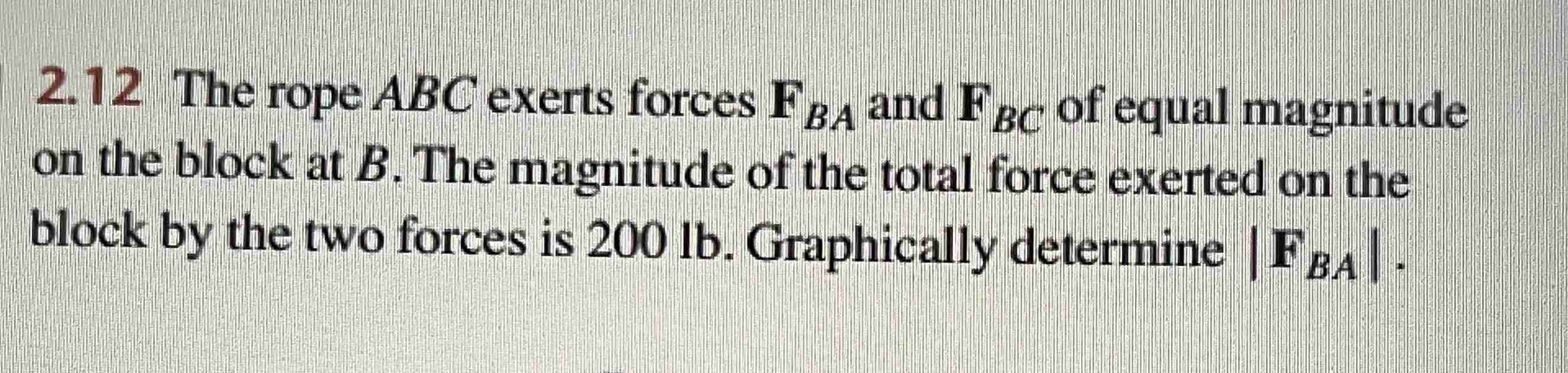 Solved 2.12 The Rope ABC Exerts Forces F_(BA) And F_(BC) Of | Chegg.com