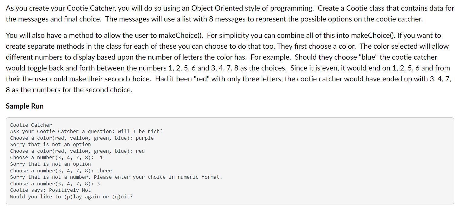 Solved As you create your Cootie Catcher, you will do so | Chegg.com