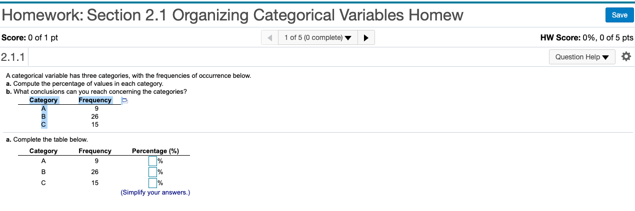 Solved Homework: Section 2.1 Organizing Categorical | Chegg.com