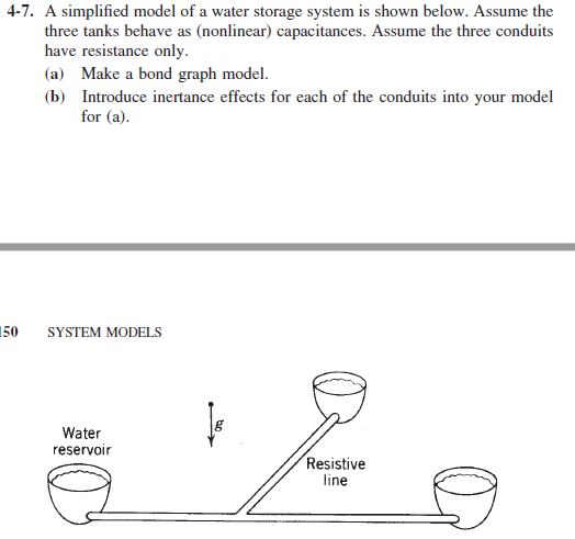 4-7. a simplified model of a water storage system is shown below. assume the three tanks behave as (nonlinear) capacitances.