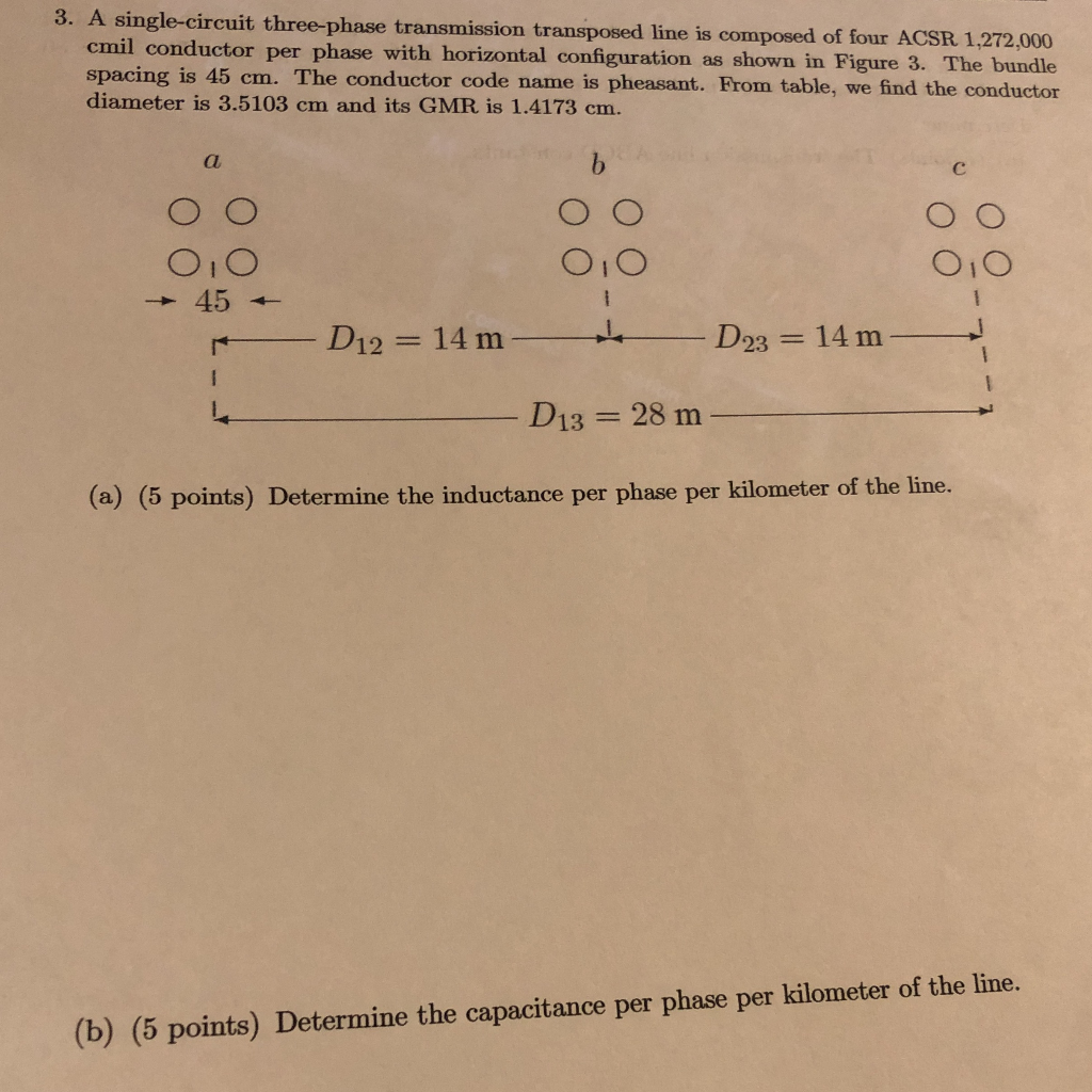Solved 3. A single-circuit three-phase transmission | Chegg.com
