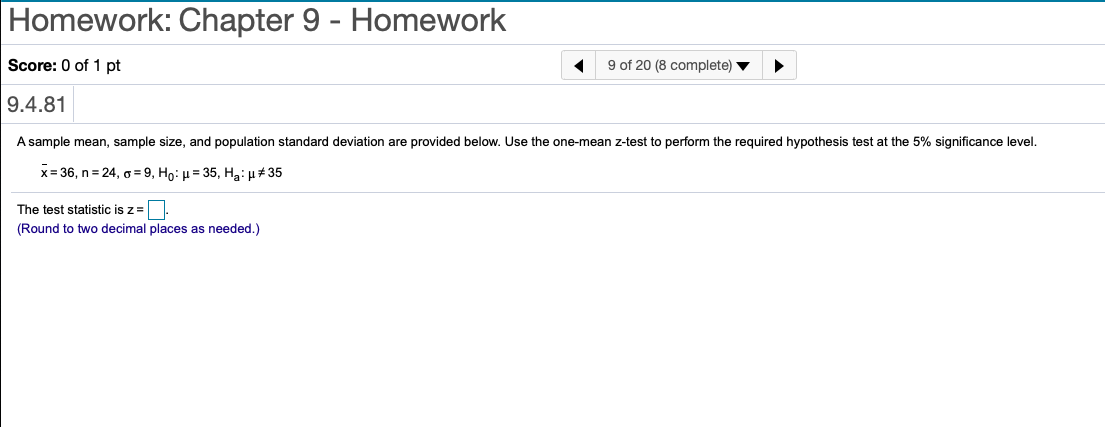 chapter 9 homework stats 210