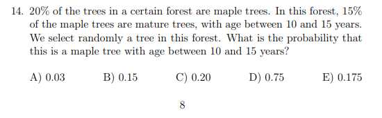 Solved 14. 20% of the trees in a certain forest are maple | Chegg.com