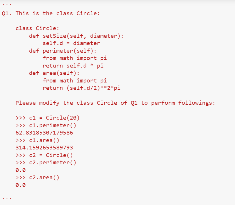 Solved Q1. This is the class Circle:class Circle:def | Chegg.com