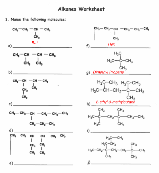 Solved CH Alkanes Worksheet 1. Name the following molecules: | Chegg.com