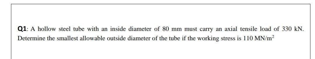 Solved Q1: A hollow steel tube with an inside diameter of 80 | Chegg.com