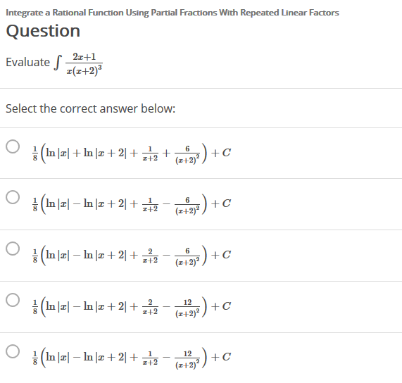Solved integrating partial fractions with repeated linear chegg