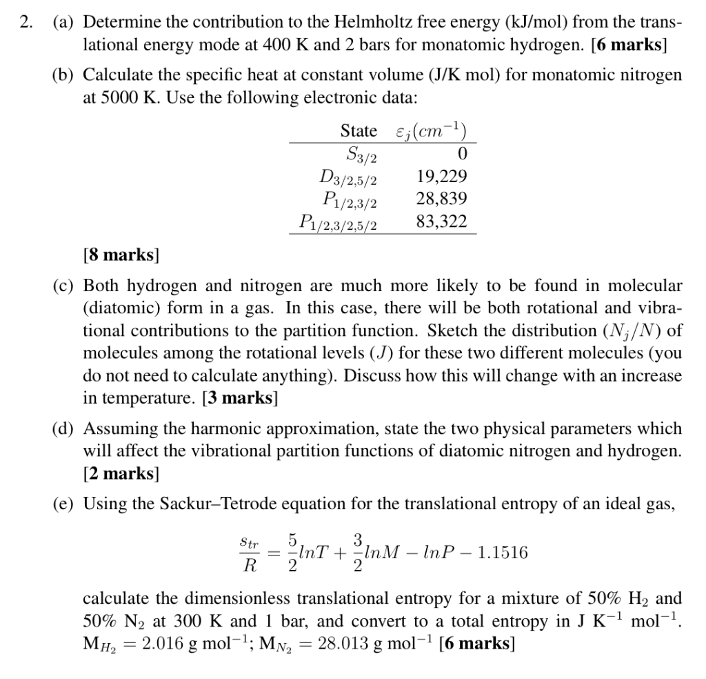 2. (a) Determine the contribution to the Helmholtz | Chegg.com