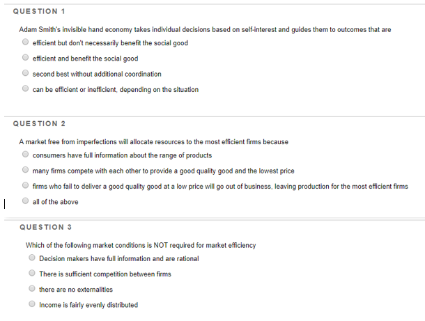 Solved QUESTION 1 Adam Smith's Invisible Hand Economy Takes | Chegg.com