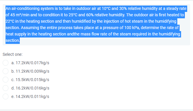 Solved An air-conditioning system is to take in outdoor air | Chegg.com