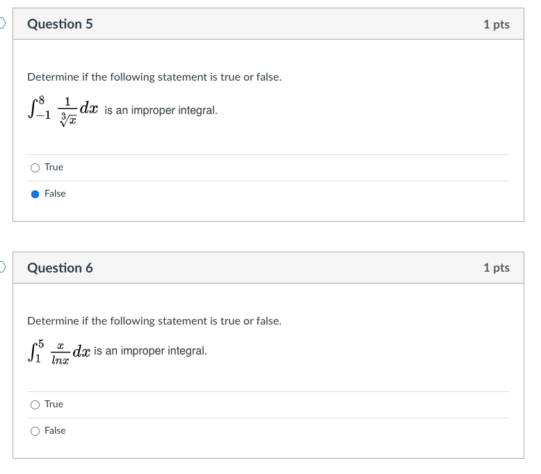 Solved > Question 5 1 pts Determine if the following | Chegg.com