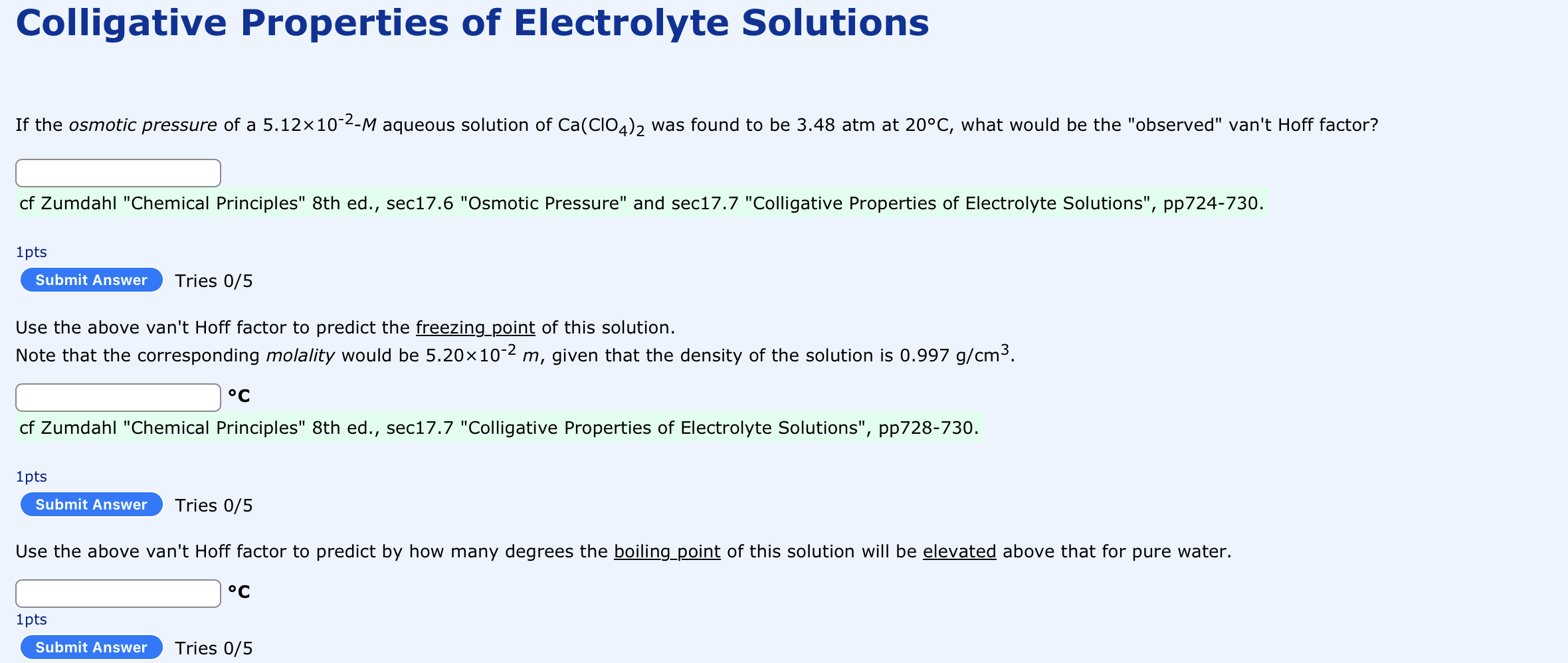 Solved Colligative Properties of Electrolyte Solutions cf | Chegg.com