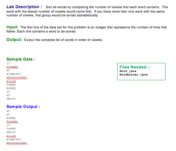 Solved Lab DescriptionSort all words by comparing the number | Chegg.com