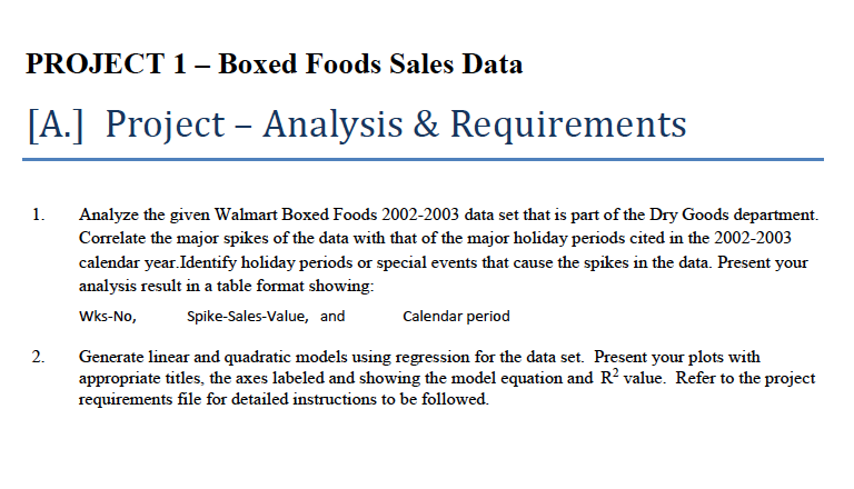 PROJECT 1- Boxed Foods Sales Data [A.] Project - | Chegg.com