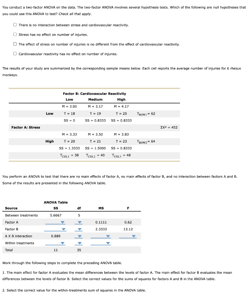 [Solved] 2. Twofactor ANOVA Emphasis on calculations W.