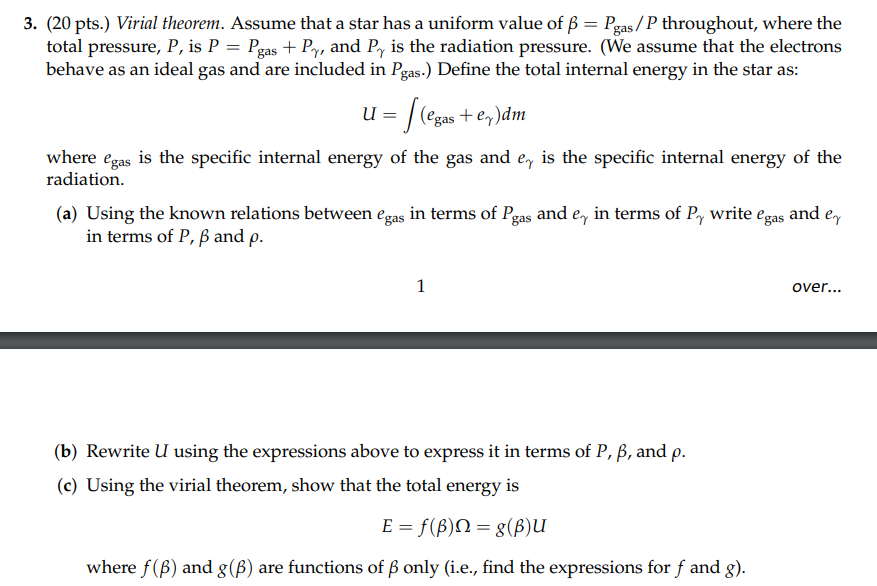 3 Pts Virial Theorem Assume That A Star Ha Chegg Com