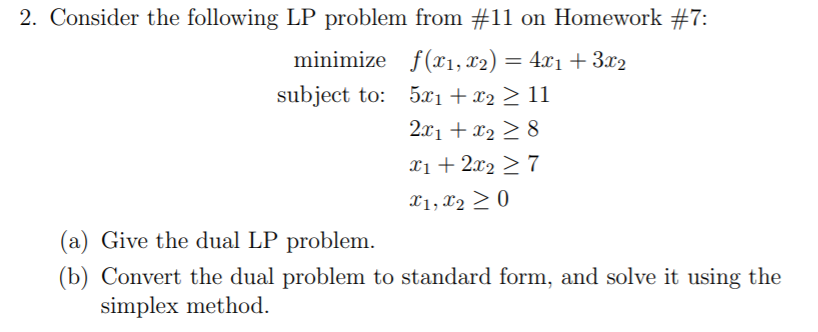Solved 2. Consider the following LP problem from #11 on | Chegg.com