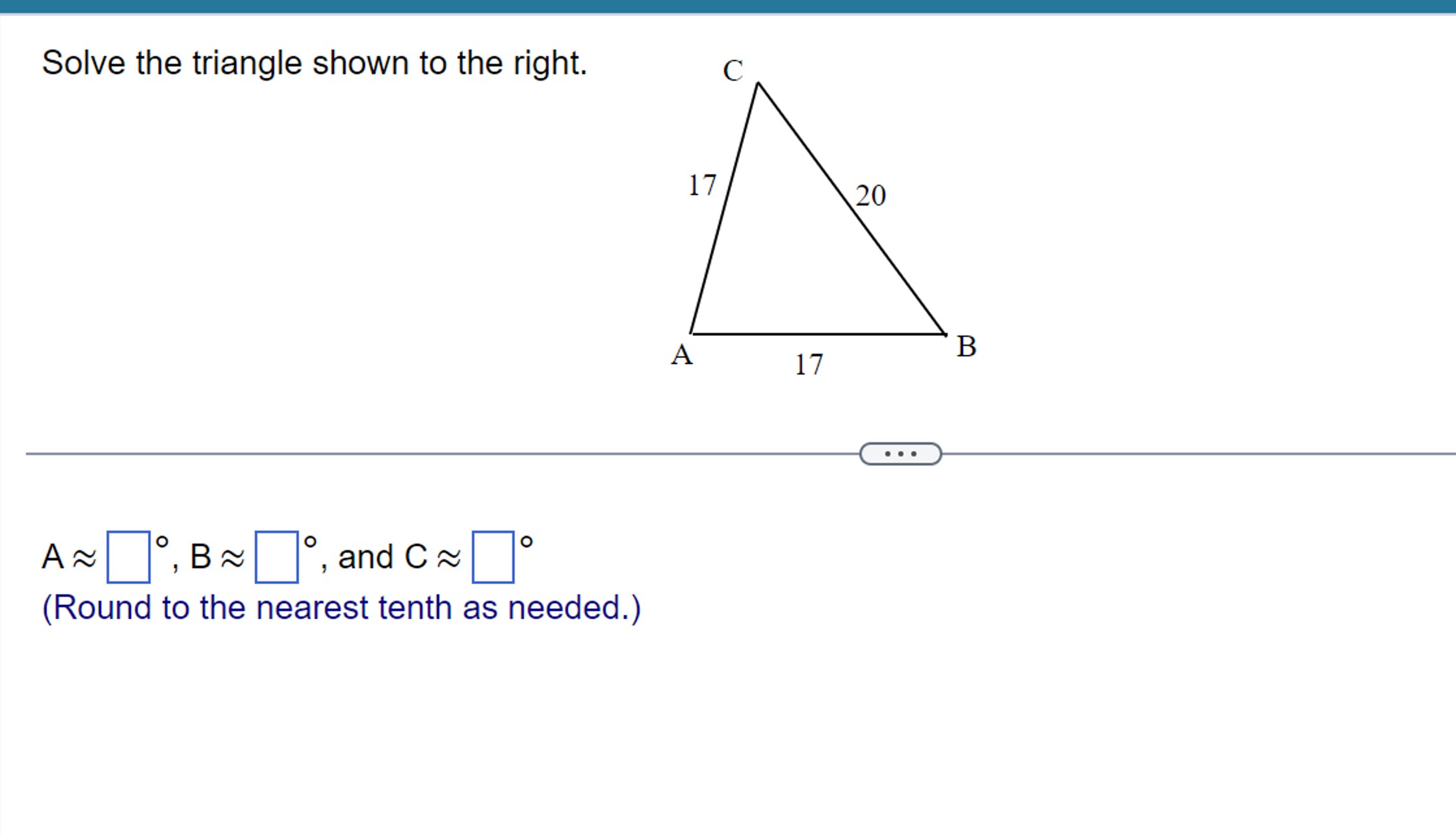 Solved Solve The Triangle Shown To The Right.A~~°,B~~°, ﻿and | Chegg.com