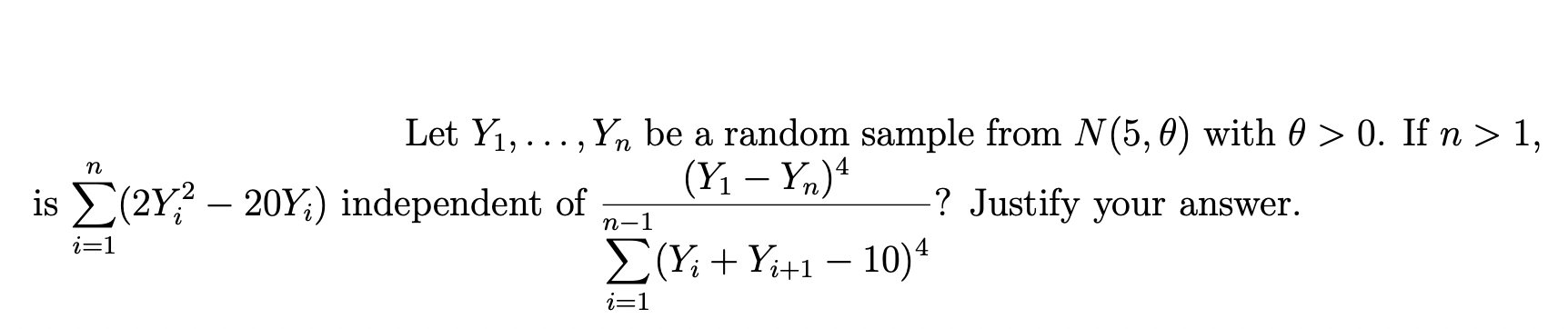 n Let Y1, ...,Yn be a random sample from N(5,0) with | Chegg.com