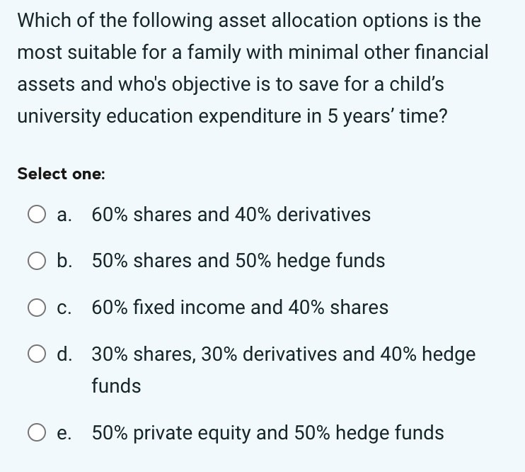 Solved Which Of The Following Asset Allocation Options Is | Chegg.com