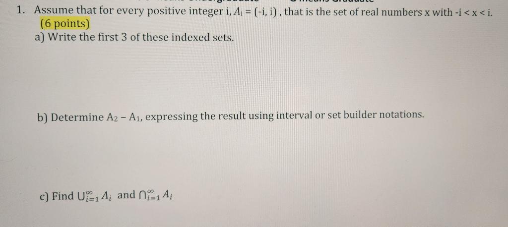 Solved 1. Assume That For Every Positive Integer | Chegg.com