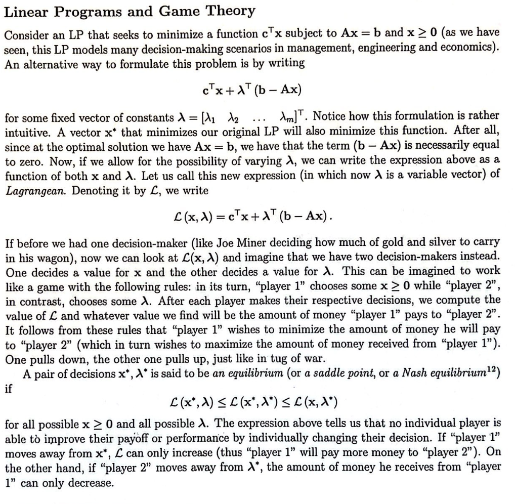 Solved Linear Programs and Game Theory Consider an LP that | Chegg.com