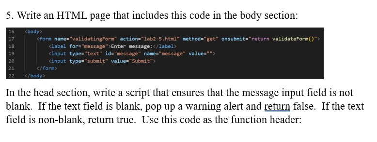 Solved 5. Write an HTML page that includes this code in the | Chegg.com