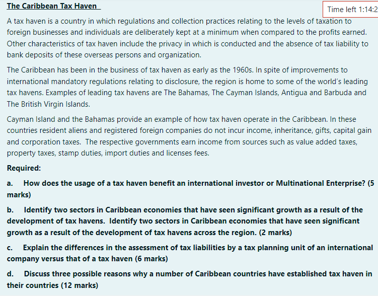 Solved The Caribbean Tax Haven Time Left 1:14:2 A Tax Haven | Chegg.com