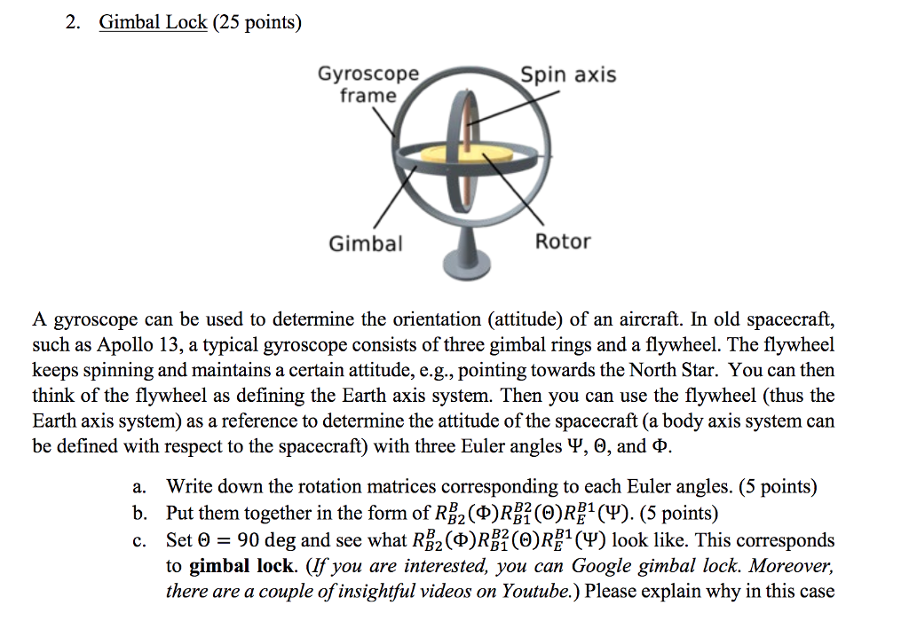 Solved 2. Gimbal Lock (25 points) Gyroscope frame Spin axis