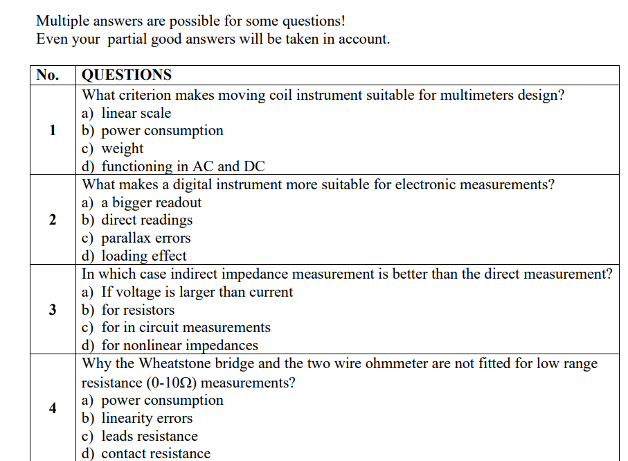 Solved Multiple answers are possible for some questions! | Chegg.com