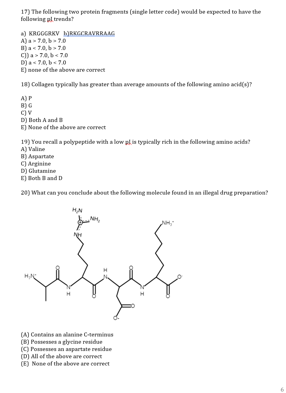 Solved 17) The following two protein fragments (single | Chegg.com