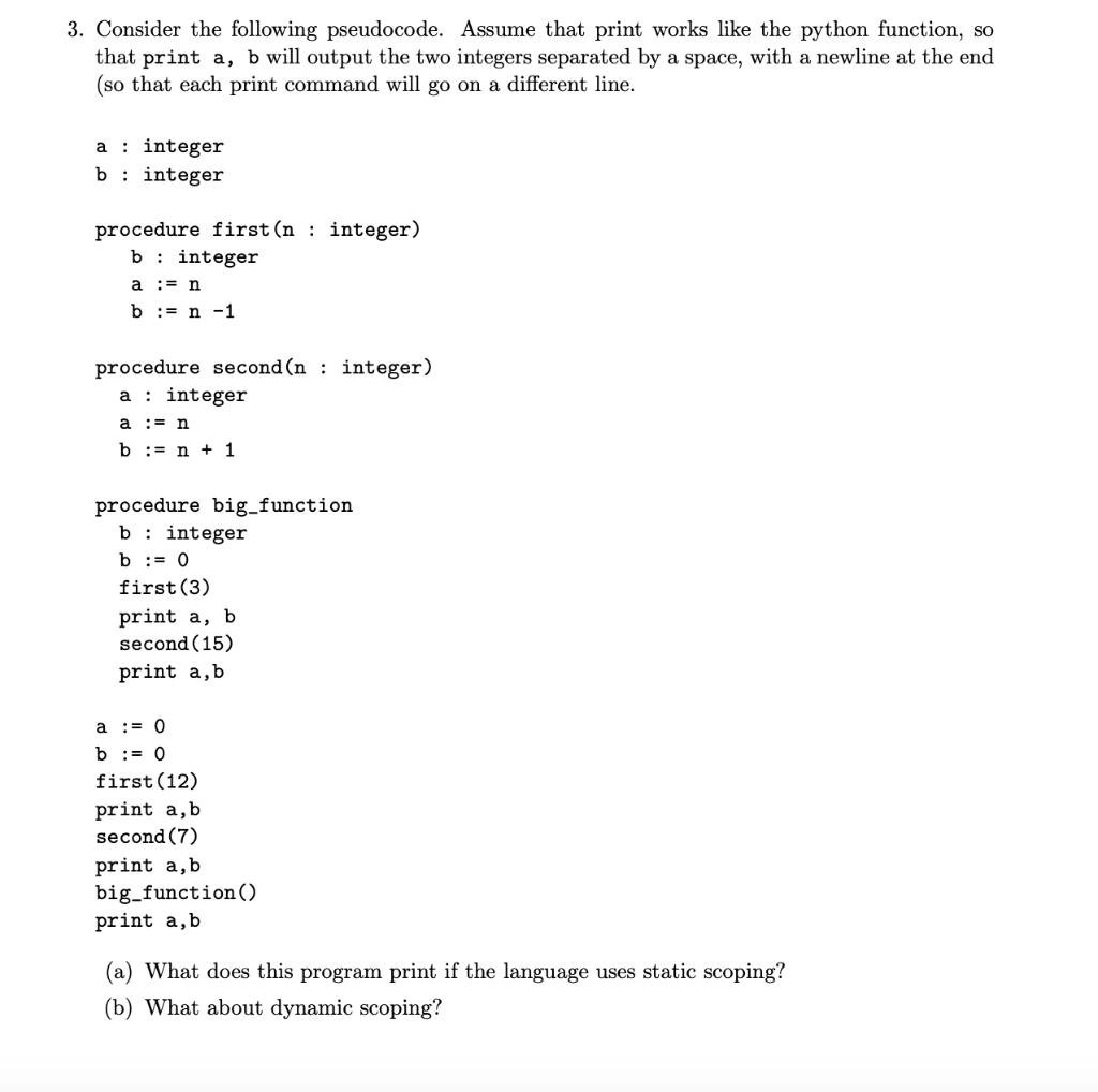 Solved 3. Consider The Following Pseudocode. Assume That | Chegg.com