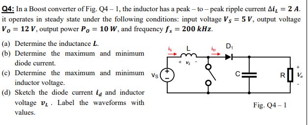 Solved Q4: In a Boost converter of Fig. Q4-1, the inductor | Chegg.com