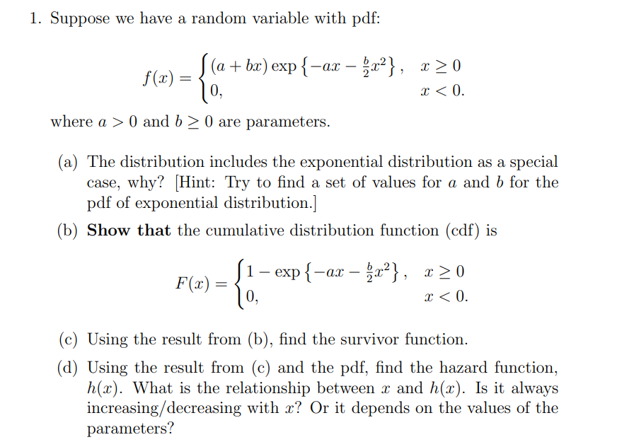 1. Suppose we have a random variable with pdf: | Chegg.com